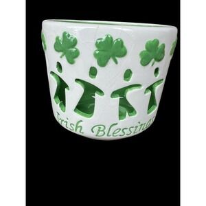 Vintage Artist Signed Irish Shamrock St. Patrick's Day Reticule Vase/Candle Hold